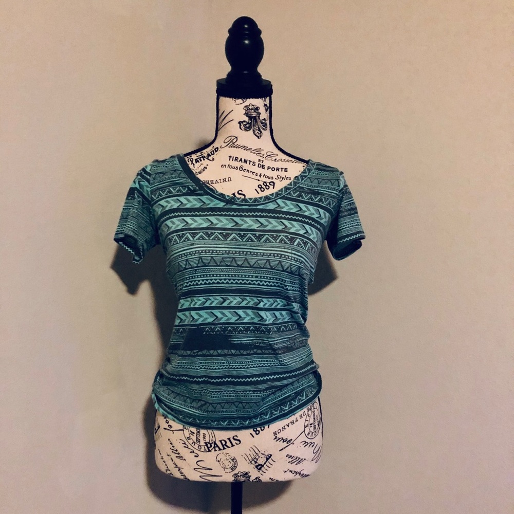 Nollie (Pacsun) Teal and Black Tribal Tee